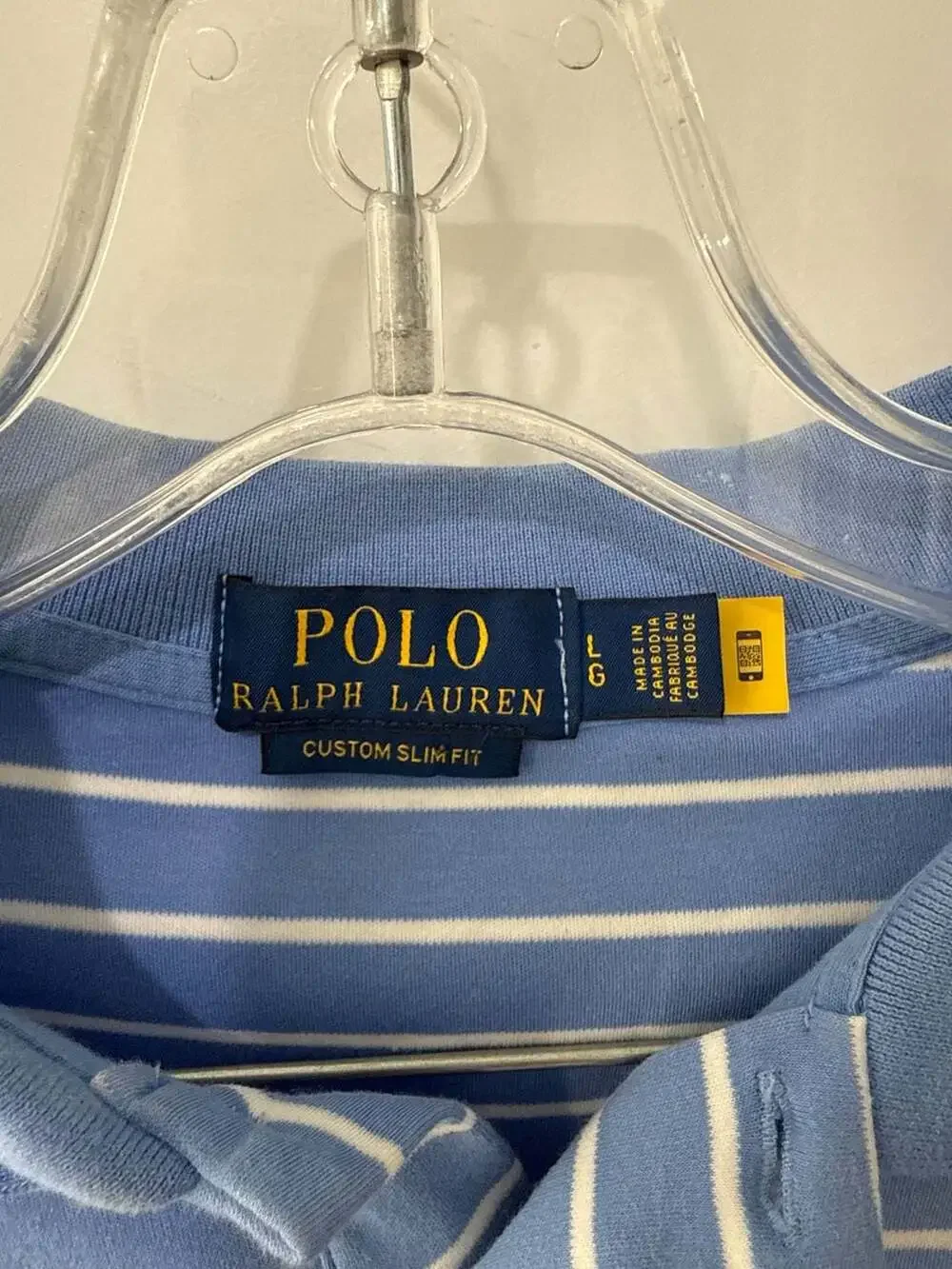 Polo Ralph Lauren Men's Custom Slim Fit Blue and White Striped Polo Shirt